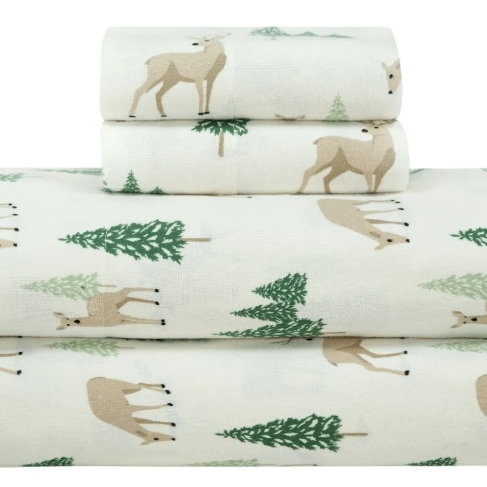 Mainstays Soft & Cozy Flannel Sheet Set - Green and Cream